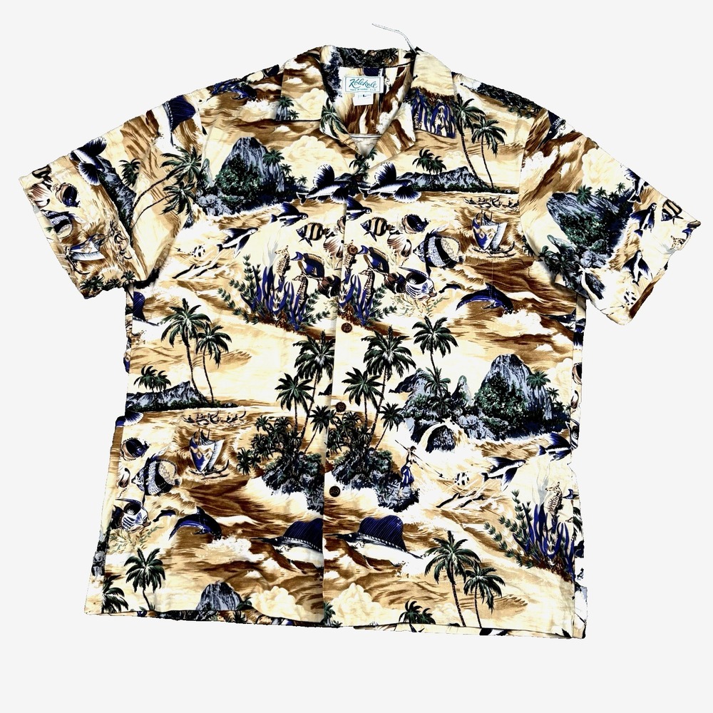Kolekole Hawaiian Camp Shirt Large‎ Fish Sailfish Vintage Tropical Short Sleeve